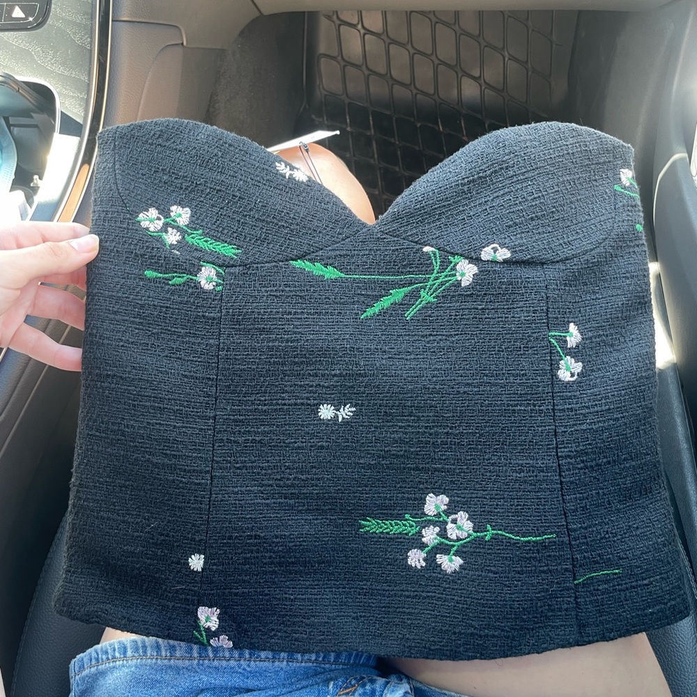 Zara black and white flower corset/bustier going out top summer vacation sexy